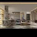 Luxurious Modern Entertainment Room With Marble Bar And Seating Area