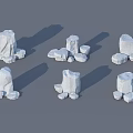 White Stone Models With Various Shapes And Small Stones On Gray Background With Shadow Effect 3d model