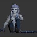 Game Movie Character Lavender Hair Glowing Blue Lines Sitting On Ground Surrounded By Blue Parts