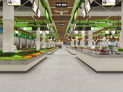 Supermarket Grocery Interior Featuring Fresh Fruits Vegetables Shelves And Well Lit Aisles 3d model