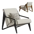 Modern Accent Chair With Beige Fabric Seat Black Wooden Frame And Gray Cushion