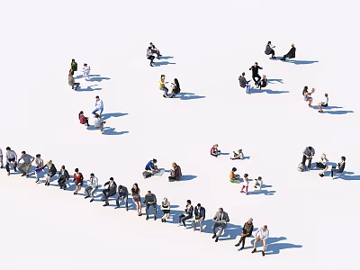 Group of people in various poses relaxing and interacting in outdoor space 3d model
