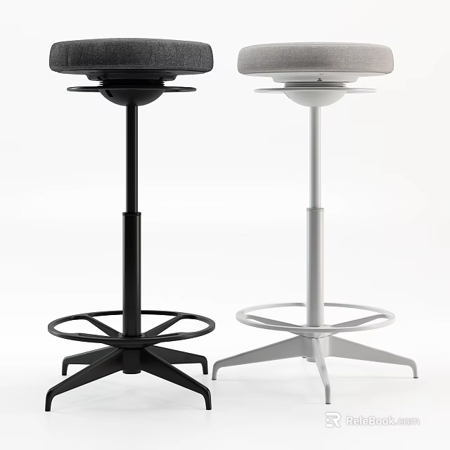 Modern Bar Stools With Black And Silver Bases Padded Seats And Swivel Design 3d model 