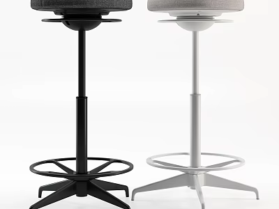 Modern Bar Stools With Black And Silver Bases Padded Seats And Swivel Design 3d model