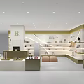 Mall Boutique With White And Gold Design Products On Display Shelves Marble Counter Modern Lighting