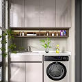 Home Balcony Modern Design with Washing Machine Sink Cabinets and Green Plants by Windows