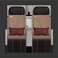 Comfortable Airplane Seats With Plaid Upholstery Headrests Armrests And Storage Compartments