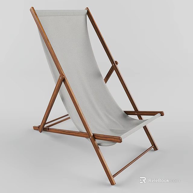 Light Gray Fabric Lounge Chair With Wooden Frame And Folding Design 3d model 