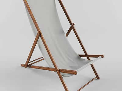 Light Gray Fabric Lounge Chair With Wooden Frame And Folding Design 3d model