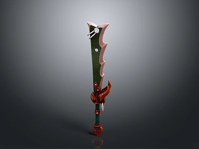 Fantasy Sword With Green Blade Pink Edges And Red Ornate Handle Design 3d model