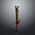 Fantasy Sword With Green Blade Pink Edges And Red Ornate Handle Design