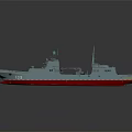 Military Warship Gray Hull Red Bottom Number 05 Antennas Deck Facilities In Studio Lighting