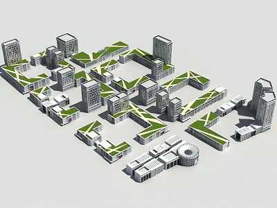 Aerial View Urban Planning With Modern Buildings And Green Spaces Layout 3d model