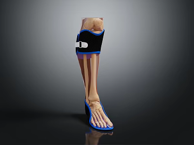 Anatomical Leg Organ Structure with Hair and Black Protective Gear Blue Trim 3d model