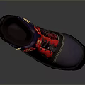 Dark Fashion Boots With Red Flower Decorations Red Laces Black Soles And Decorative Patterns