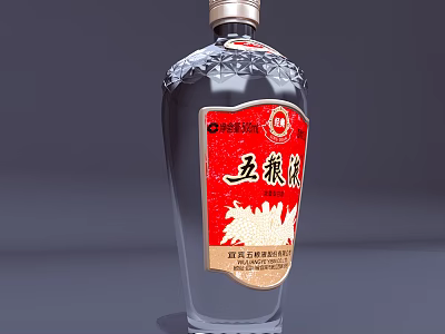 Wuliangye Baijiu Bottle And Wine Glass With Red Traditional Label Transparent Design 3d model
