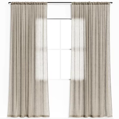 Light Brown Linen Window Curtains With Sheer Panels For Home Decoration 3d model