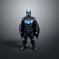 Detailed Batman 3D Model Standing In Black Costume With Blue Emblem And Red Eyes