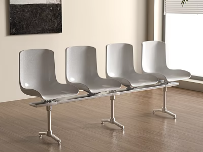 Gray Public Chairs with Metal Frames Against Wall On Wooden Floor Near Window 3d model