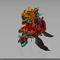 Fantasy Character Riding Mythical Dragon Creature With Orange Head Red Armor Green Claws And Swords