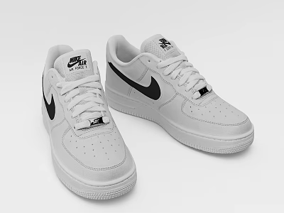 Classic Nike Air Force 1 White Leather Shoes with Black Swoosh Logo Design 3d model