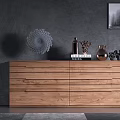 Modern Natural Wood Entryway Sideboard With Decorative Vases And Gray Wall Background
