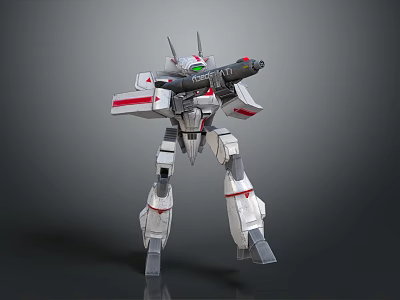 Detailed Mecha Robot Character With Silver Red Armor And Mechanical Weapon Design 3d model