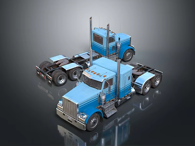 Two Blue Semi Trucks With Classic Cab Design And Shiny Exterior Features 3d model