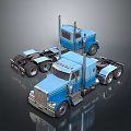 Two Blue Semi Trucks With Classic Cab Design And Shiny Exterior Features 3d model