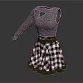 Stylish Gray One Shoulder Top With Cutout Detail And Black White Checkered Ruffled Skirt