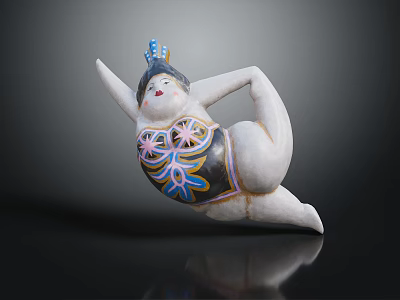 Elegant Decorative Furniture Sculpture Featuring Female Figure With Colorful Patterns And Blue Headdress 3d model