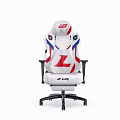 White Office Chair With Red Blue Accents Headrest And Ergonomic Design Armrests