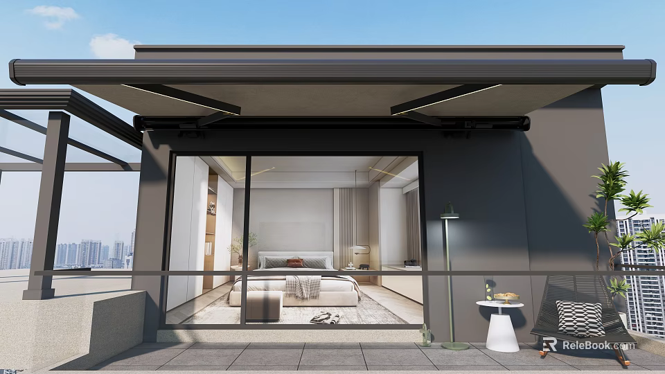Modern Home Balcony Design With Sliding Glass Doors Natural Light And City View 3d model 