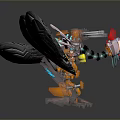 Mechanical Animal Character With Orange Black Wings And Blue Mechanical Legs