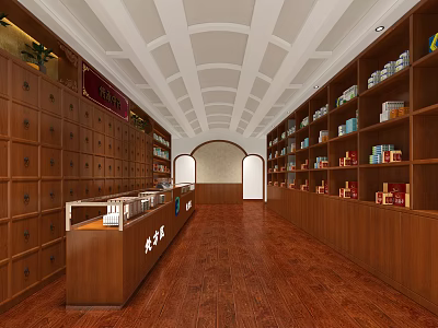 Traditional Specialty Store Interior With Wooden Shelves Counter And Various Products Displayed 3d model