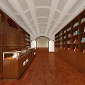 Traditional Specialty Store Interior With Wooden Shelves Counter And Various Products Displayed
