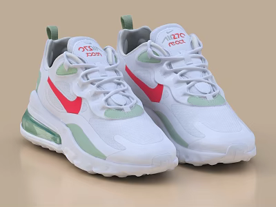 White Sporty Sneakers With Red Green Accents Mesh Upper And Cushioned Sole Design 3d model