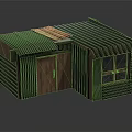 Wooden Hut Model With HELP OUT Sign Red Roof Section And Windows