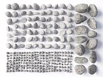Natural Stone and Wood Materials With Various Pebbles and Planks for Decoration Projects 3d model