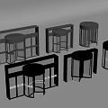 Various Styles Of Bar Stools And Dividers With Black Gold Metal And Glass