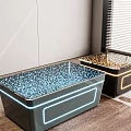 Modern Glass Coffee Tables with Blue and Gold LED Lights in Living Room Interior