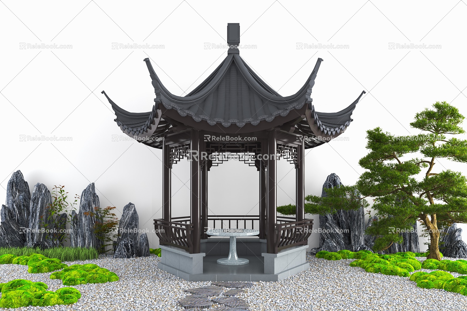 Chinese-style pavilion, hexagonal pavilion, pavilion, landscape pavilion, Soviet-style garden, courtyard landscape, landscape sketch 3d model