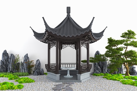 Chinese-style pavilion, hexagonal pavilion, pavilion, landscape pavilion, Soviet-style garden, courtyard landscape, landscape sketch 3d model