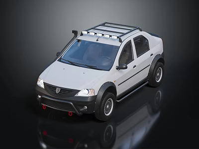 White SUV Style Vehicle with Roof Rack LED Lights and Front Red Accent Bumper 3d model