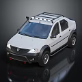 White SUV Style Vehicle with Roof Rack LED Lights and Front Red Accent Bumper