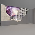 Architectural Exterior Wall With Damaged Grid Pattern And Starry Sky Background 3d model