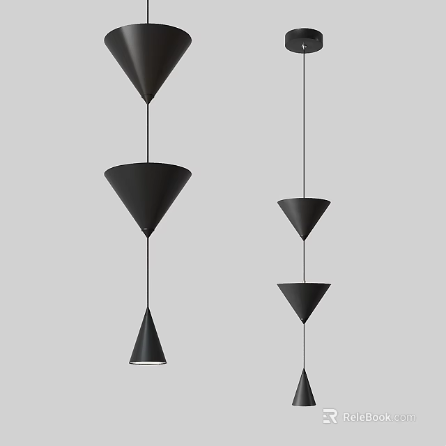 Multiple Hanging Modern Black Cone Shaped Pendant Lights For Interior Design 3d model
