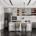 Modern Open Kitchen Interior With Marble Island Counter And Appliances 3d model