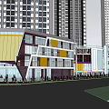 Modern Commercial Street With High Rise Buildings And Multi Story Shops