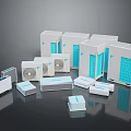 Sleek White And Blue Computer Hardware Units With Modular Cases And Components